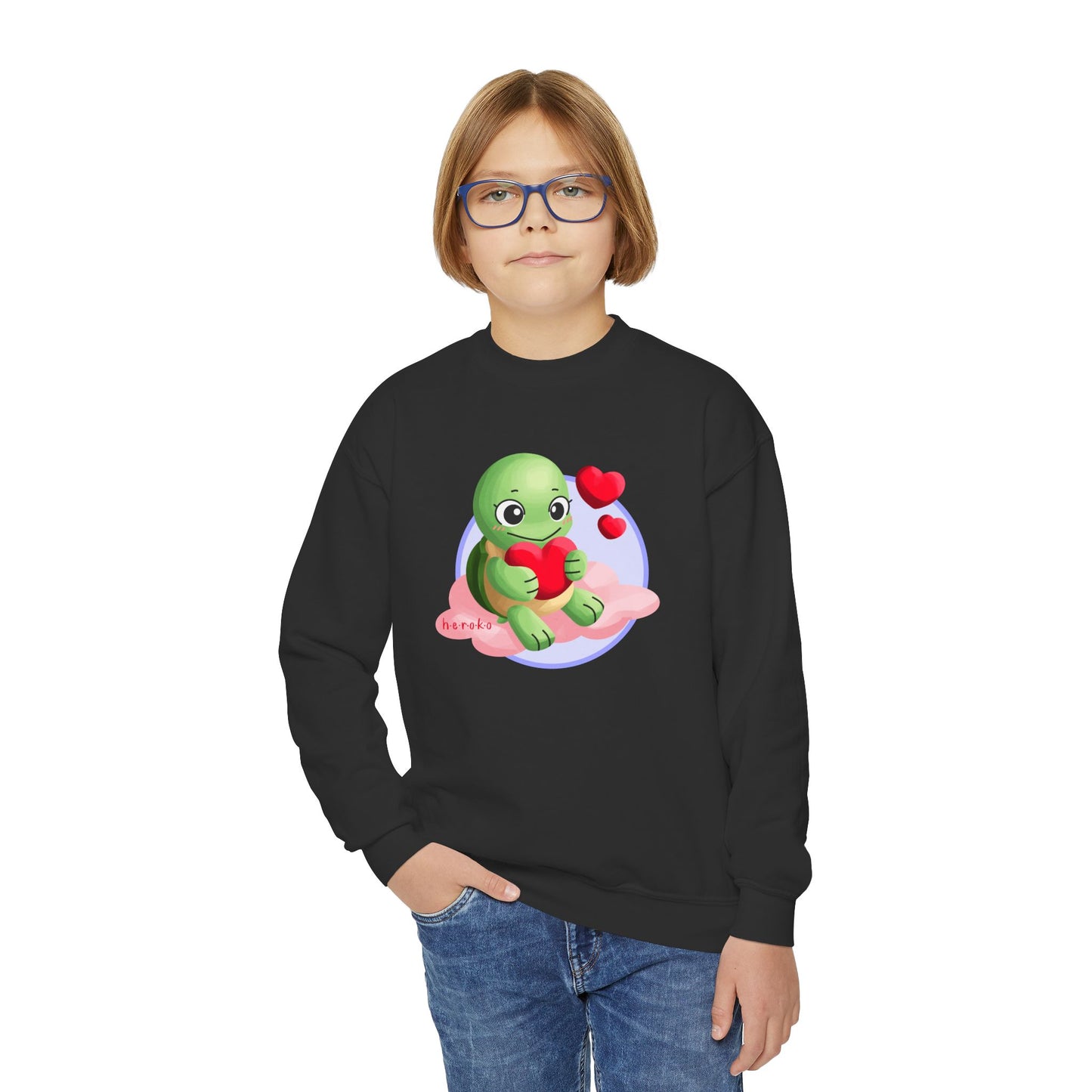 Kids Crewneck Sweatshirt  - Cute Turtle Valentine's Day Design