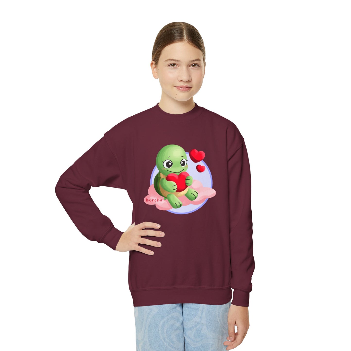 Kids Crewneck Sweatshirt  - Cute Turtle Valentine's Day Design