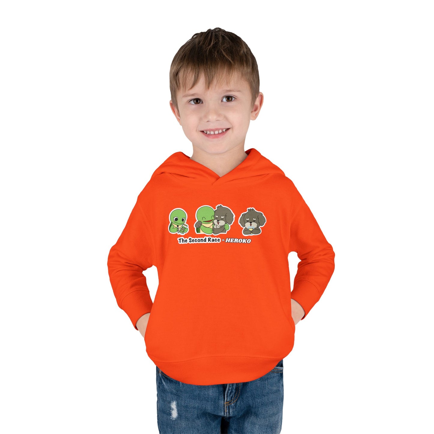 Toddler Hoodie — "The Second Race" Cute Turtle & Puppy Character Pullover