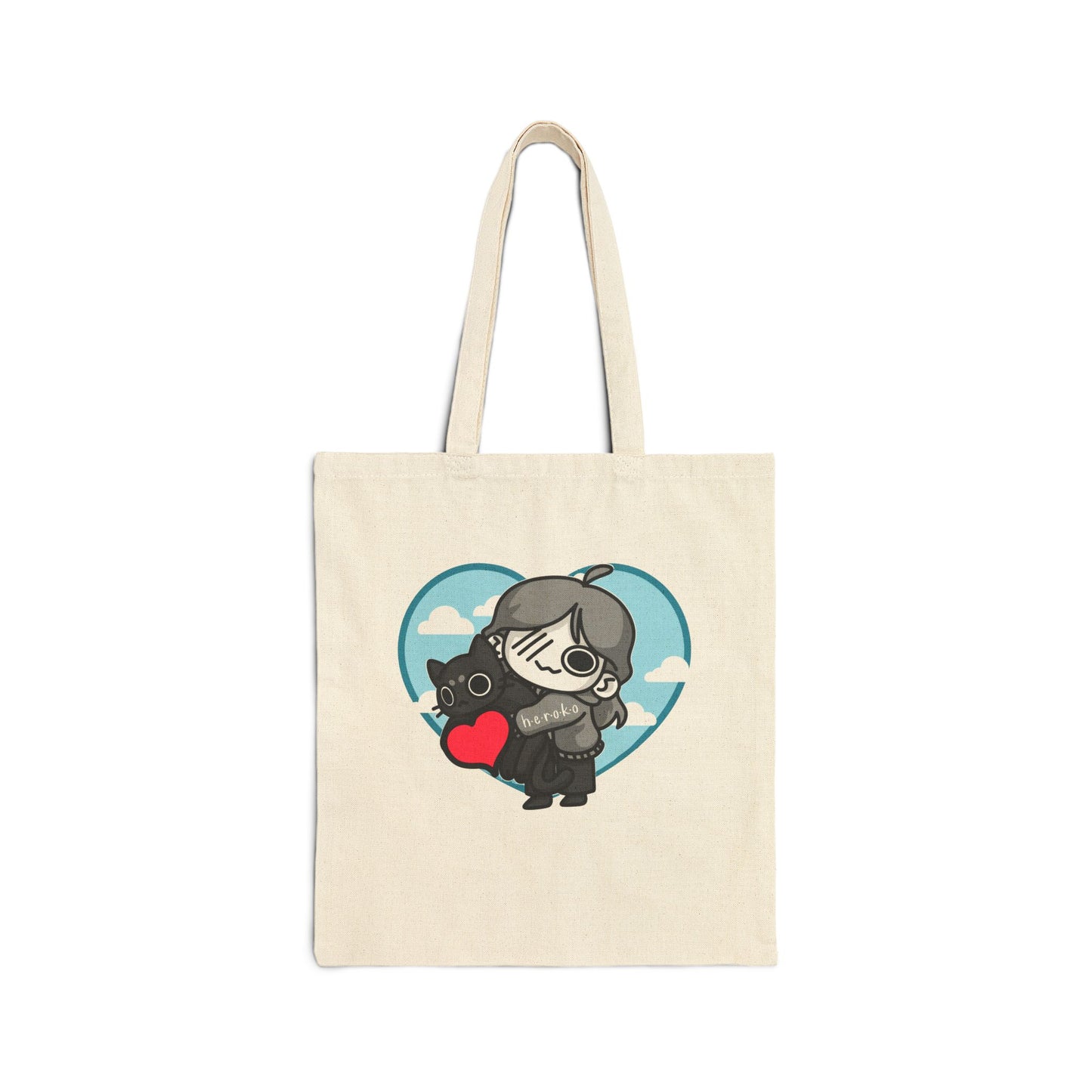 VALENTINE'S LOVE CAT Cotton Canvas Tote Bag