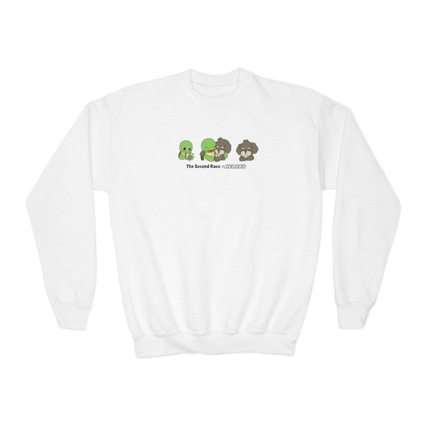 Kids Crewneck Sweatshirt — The Second Race: Turtle and Puppy