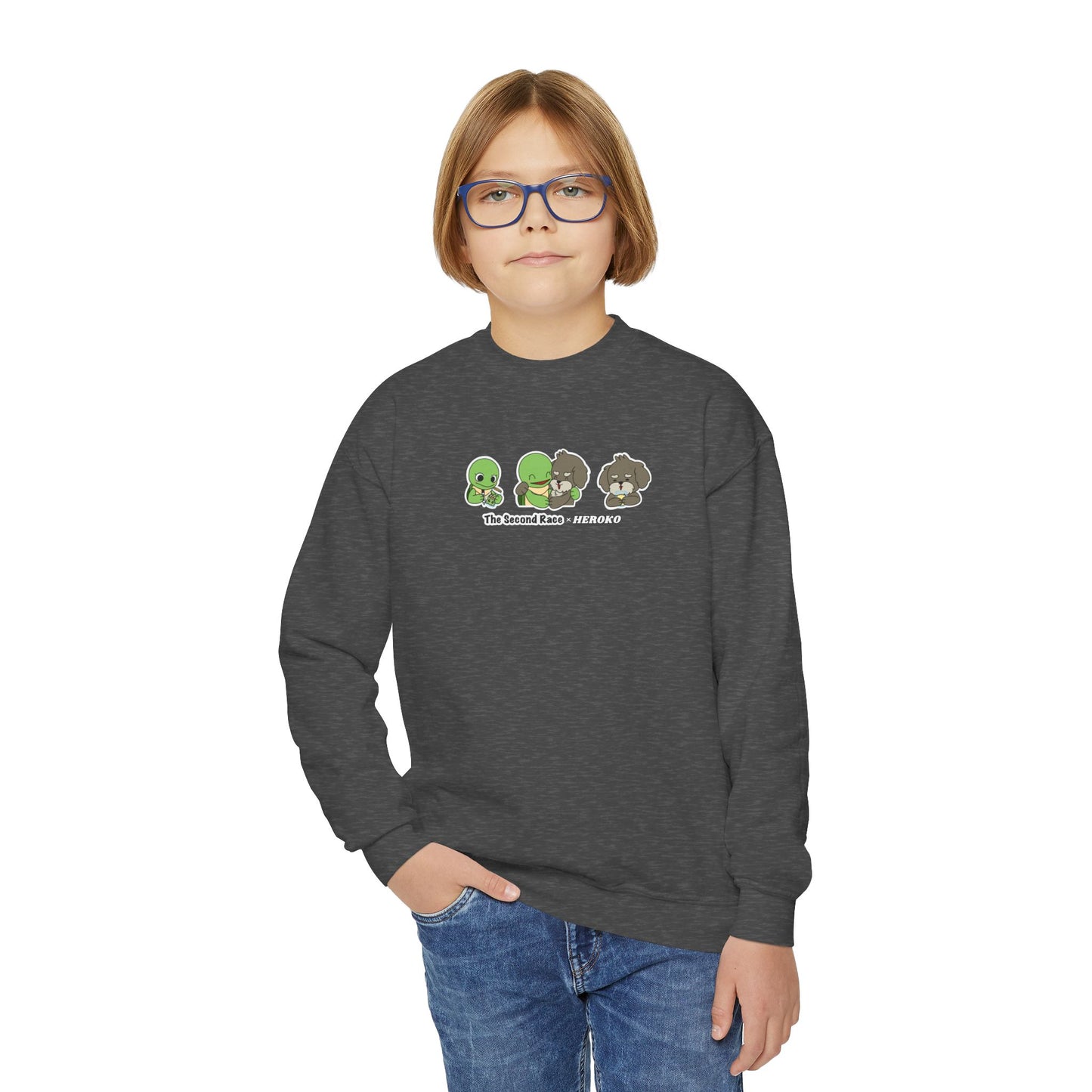 Kids Crewneck Sweatshirt — The Second Race: Turtle and Puppy