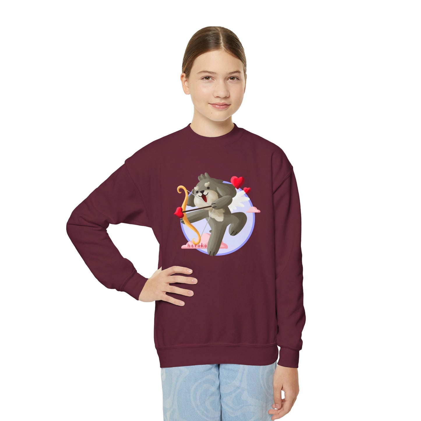 Kids Crewneck Sweatshirt  - Cute Dog Valentine's Day Design