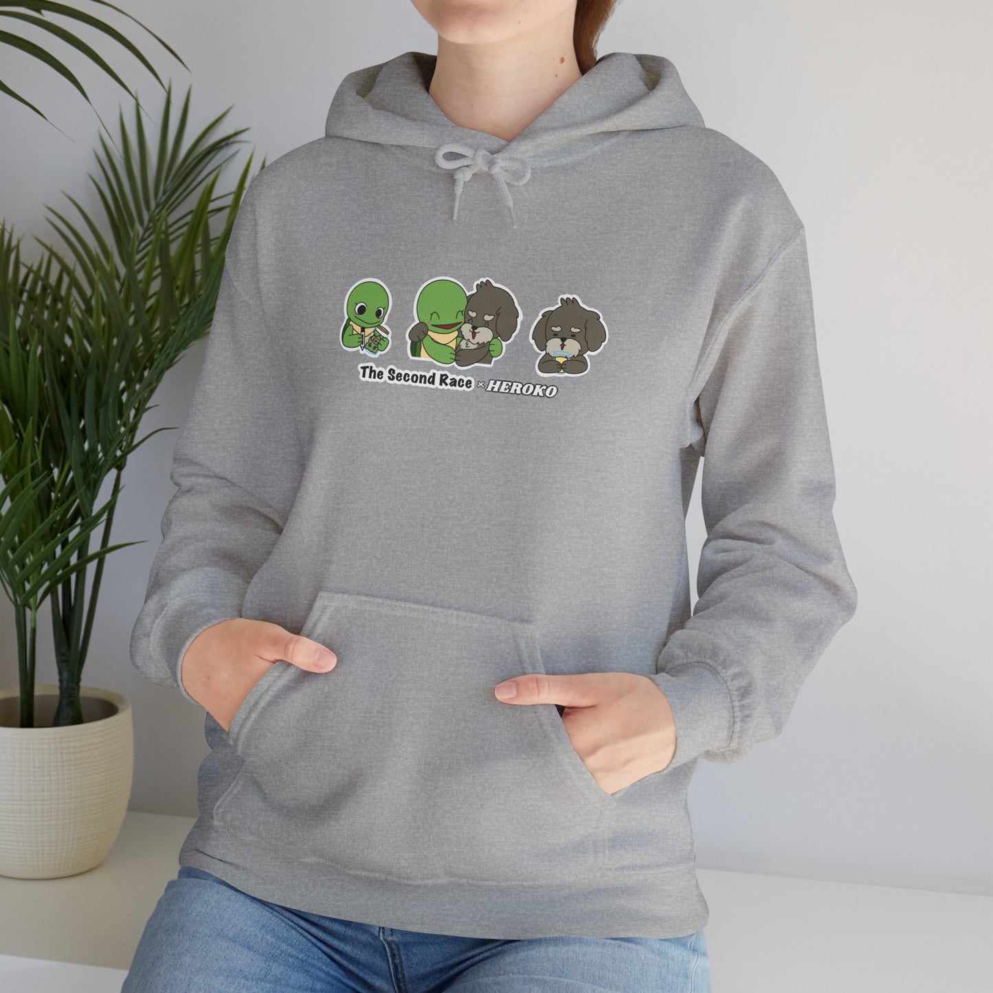 Adults Hoodie 'The Second Race' Turtle and Puppy Trio Sweatshirt