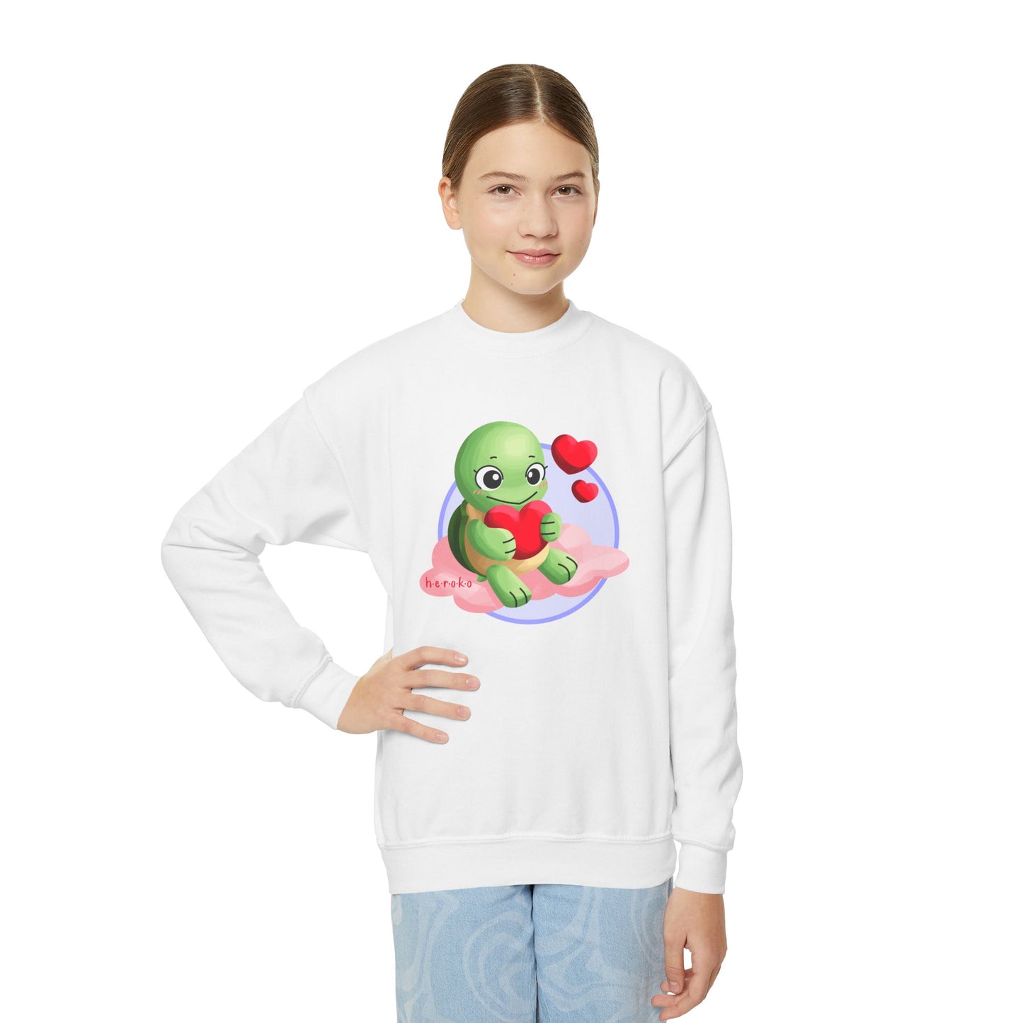 Kids Crewneck Sweatshirt  - Cute Turtle Valentine's Day Design