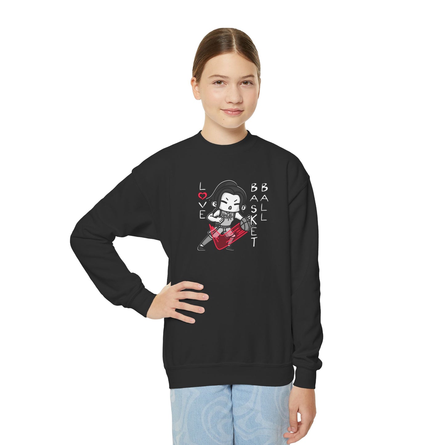 Youth GIRLS LOVE BASKETBALL Crewneck Sweatshirt