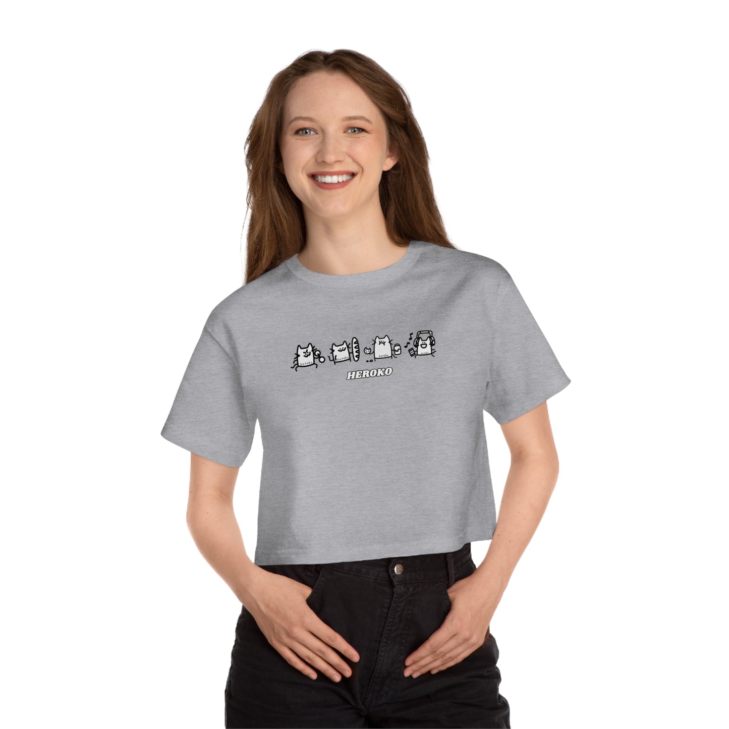 Women's Champion SMALL CUTE CATS Cropped T-Shirt