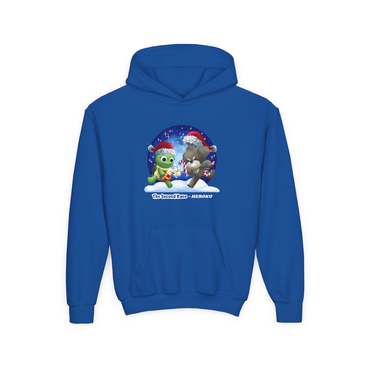 Kids Holiday Hoodie — Cute Christmas Turtle and Puppy Friends "The Second Race"