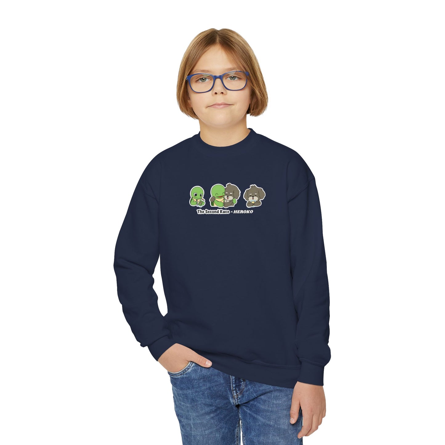 Kids Crewneck Sweatshirt — The Second Race: Turtle and Puppy
