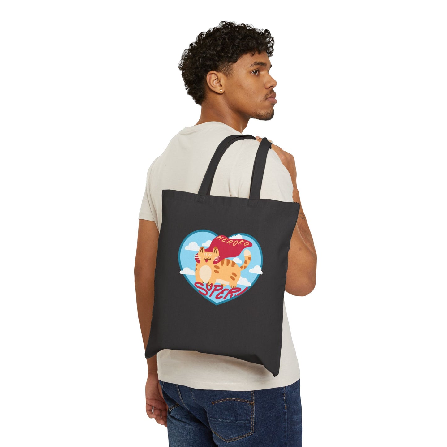 VALENTINE'S SUPER CAT Cotton Canvas Tote Bag