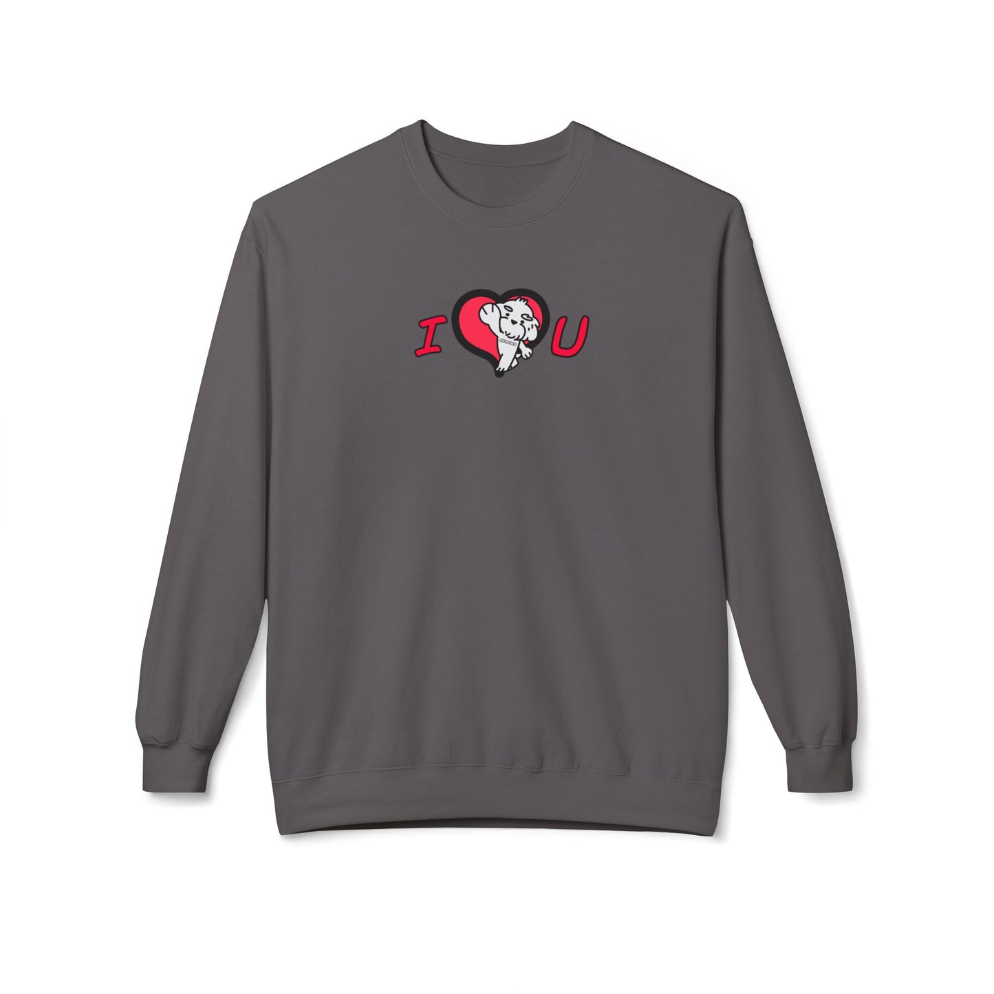 Adults VALENTINE'S I LOVE U DOG Fleece Crewneck Sweatshirt