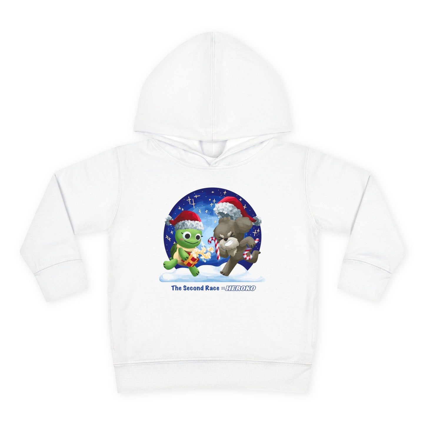 Toddler Pullover Hoodie - The Second Race: Turtle and Puppy Snow Globe Christmas Design