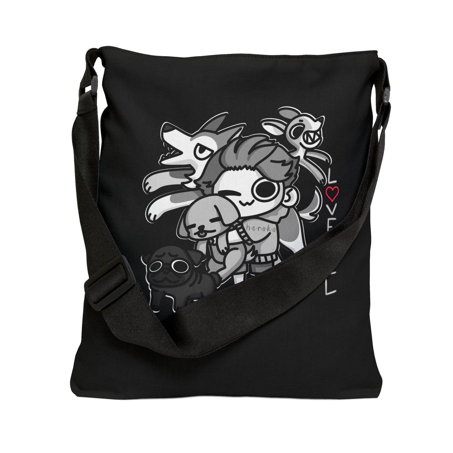 BLACK LOVE ALL DOGS Adjustable Tote Bag