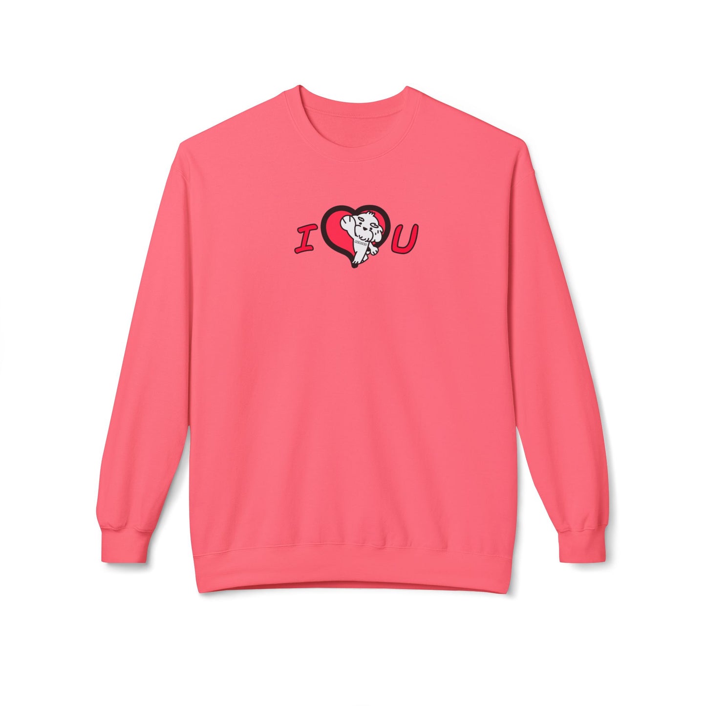 Adults VALENTINE'S I LOVE U DOG Fleece Crewneck Sweatshirt