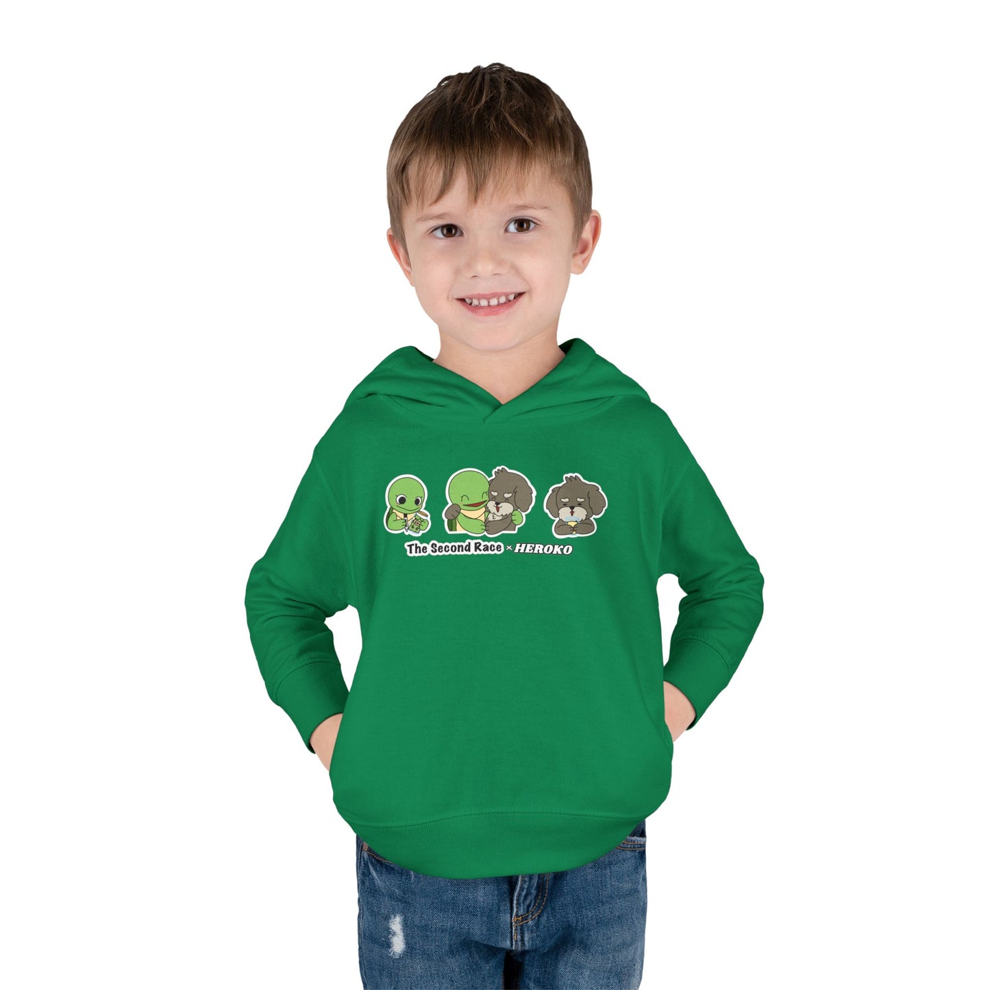 Toddler Hoodie — "The Second Race" Cute Turtle & Puppy Character Pullover