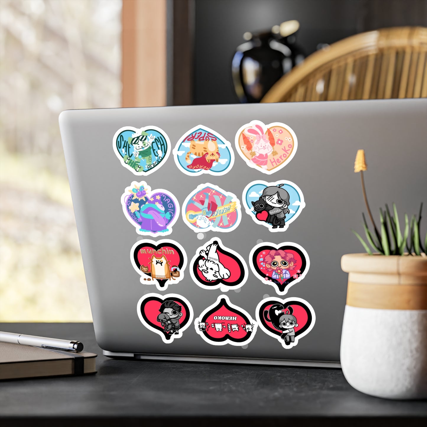VALENTINE'S HEART STICKERS -SET OF 12 Kiss-Cut Vinyl Decals