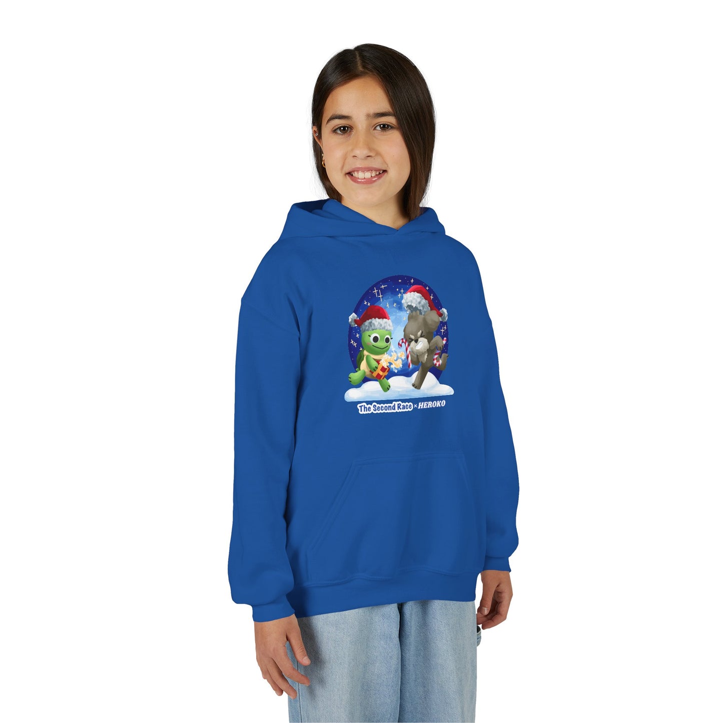 Kids Holiday Hoodie — Cute Christmas Turtle and Puppy Friends "The Second Race"