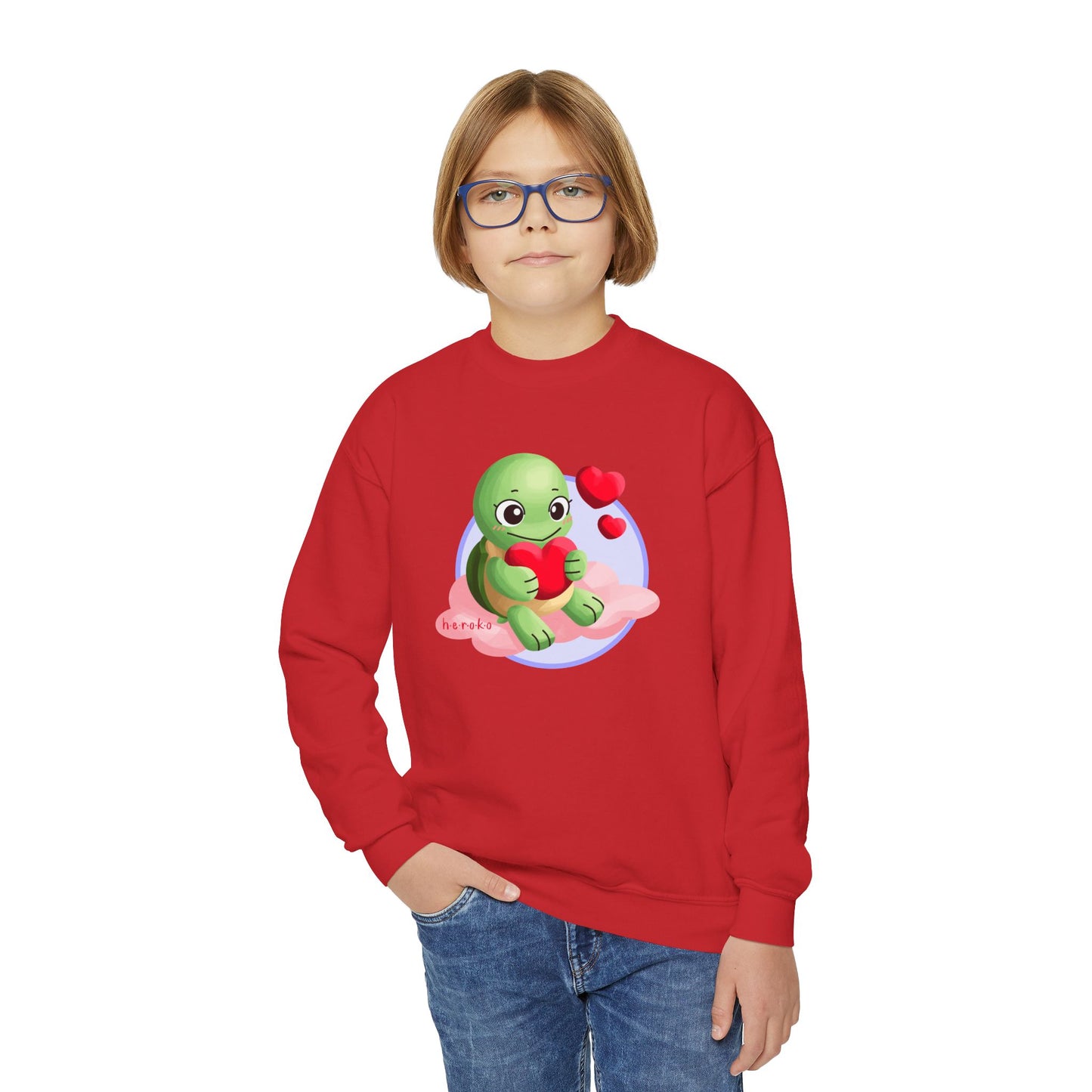 Kids Crewneck Sweatshirt  - Cute Turtle Valentine's Day Design