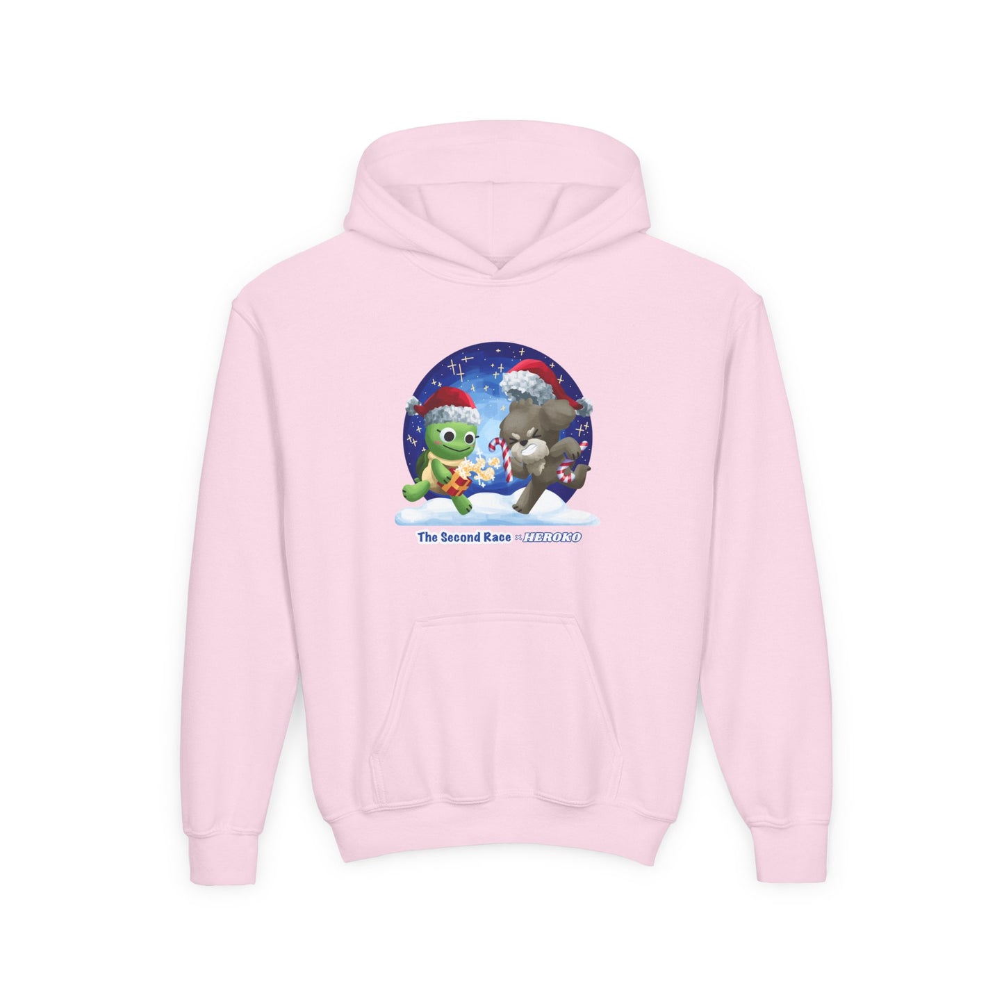 Kids Holiday Hoodie — Cute Christmas Turtle and Puppy Friends "The Second Race"