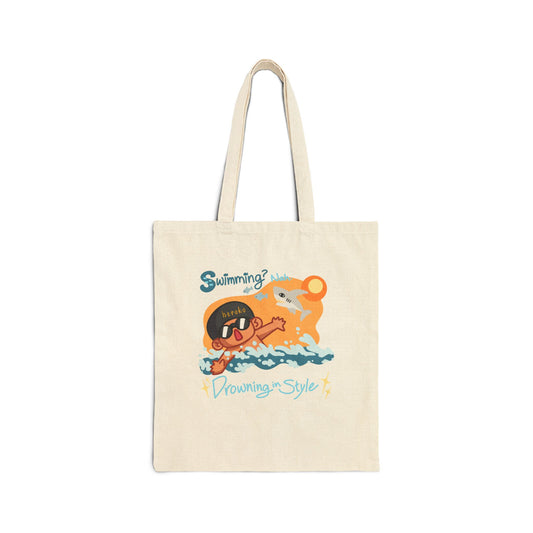 SWIMMING IN STYLE Cotton Canvas Tote Bag