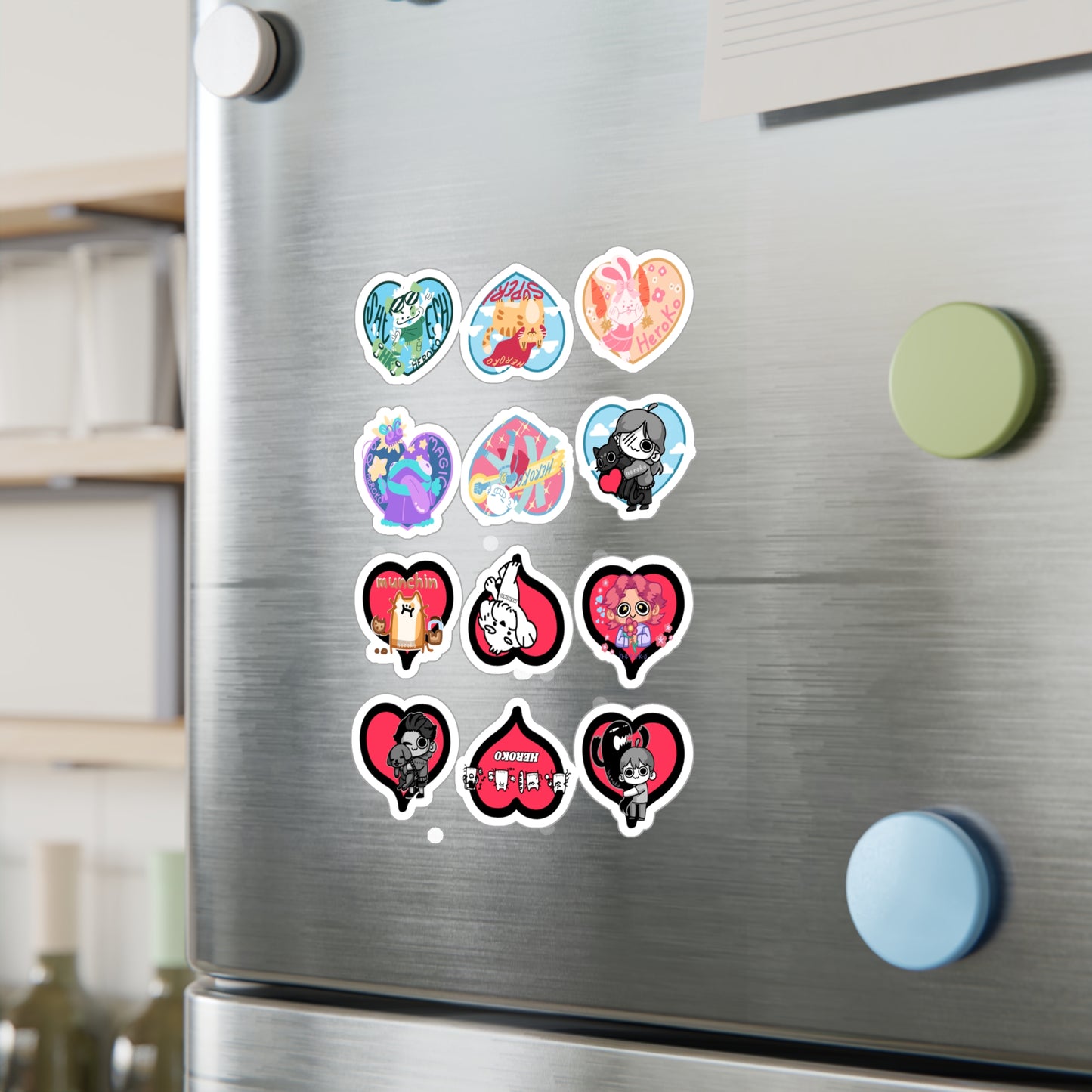 VALENTINE'S HEART STICKERS -SET OF 12 Kiss-Cut Vinyl Decals