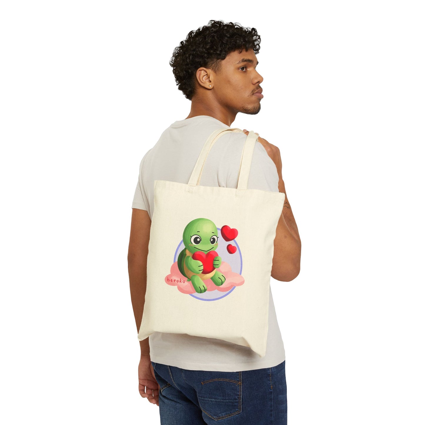 Canvas Tote Bag - Cute Turtle Valentine's Day Design