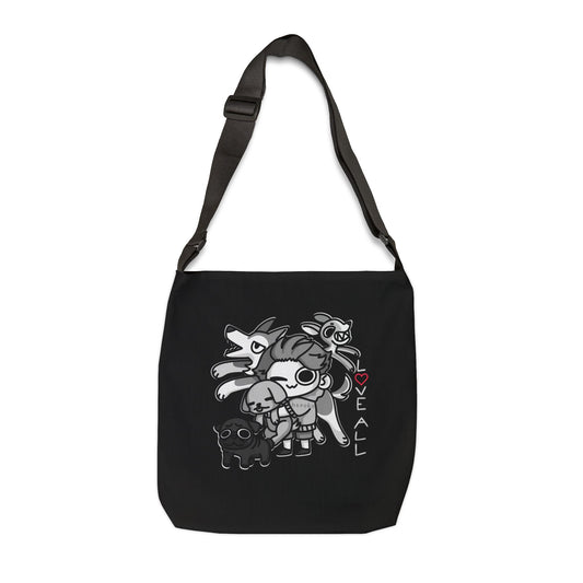 BLACK LOVE ALL DOGS Adjustable Tote Bag