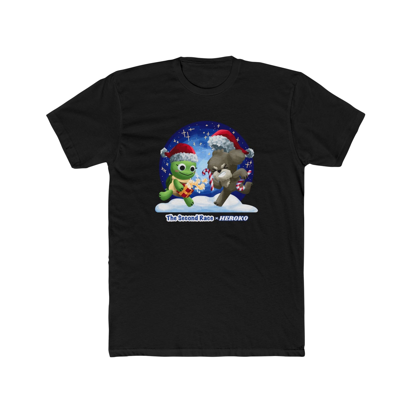 Graphic Tee for Adults - "The Second Race" Book Turtle & Puppy, Snow Globe Christmas Design