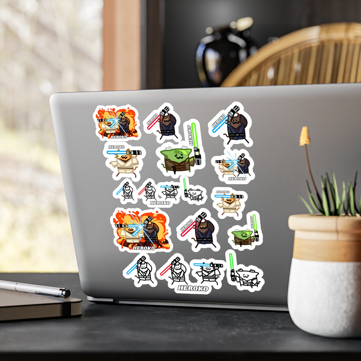 Jedi Cats 18 STICKERS Large Set -Kiss-Cut Vinyl Decals