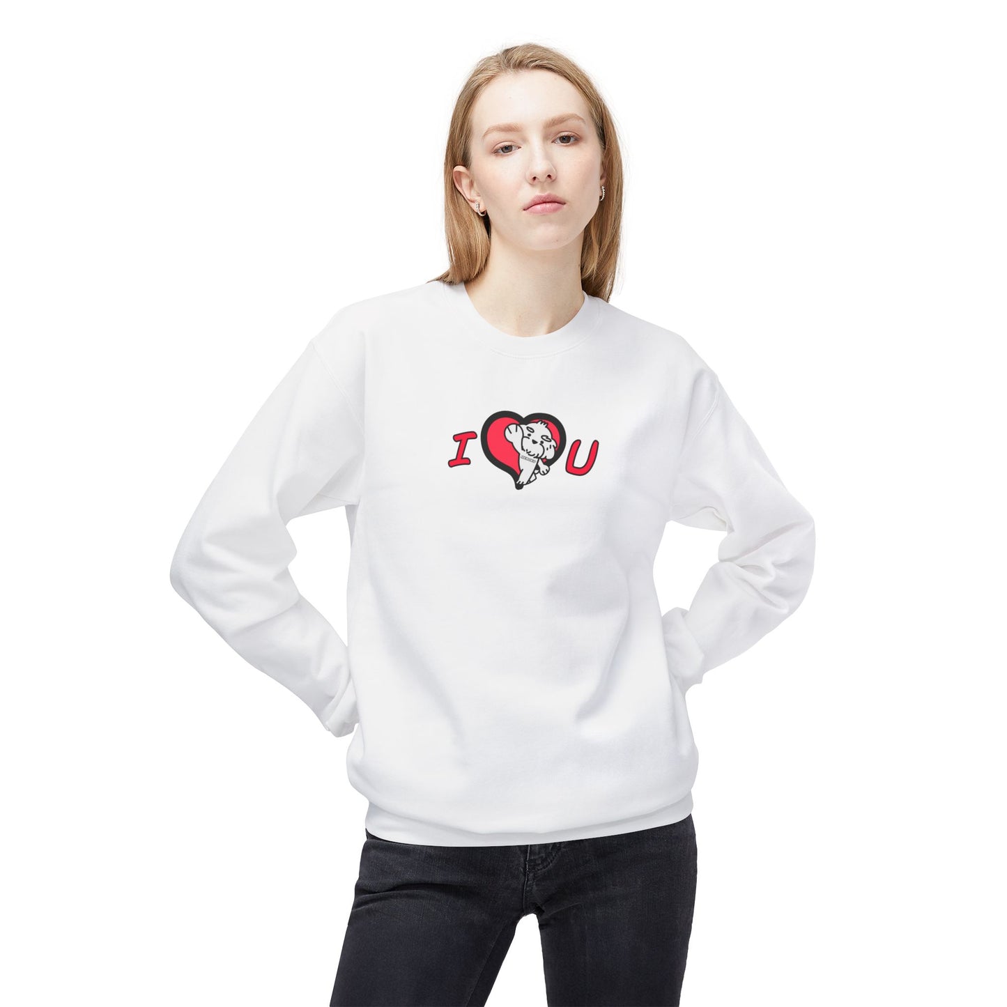 Adults VALENTINE'S I LOVE U DOG Fleece Crewneck Sweatshirt