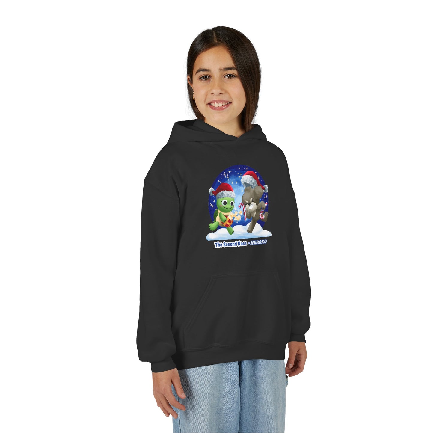 Kids Holiday Hoodie — Cute Christmas Turtle and Puppy Friends "The Second Race"