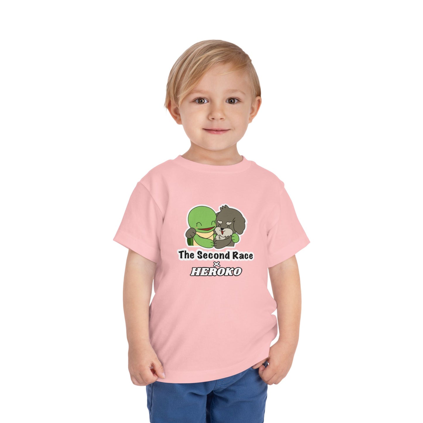 Toddler Tee — Cute "The Second Race" Cartoon Turtle & Puppy Graphic