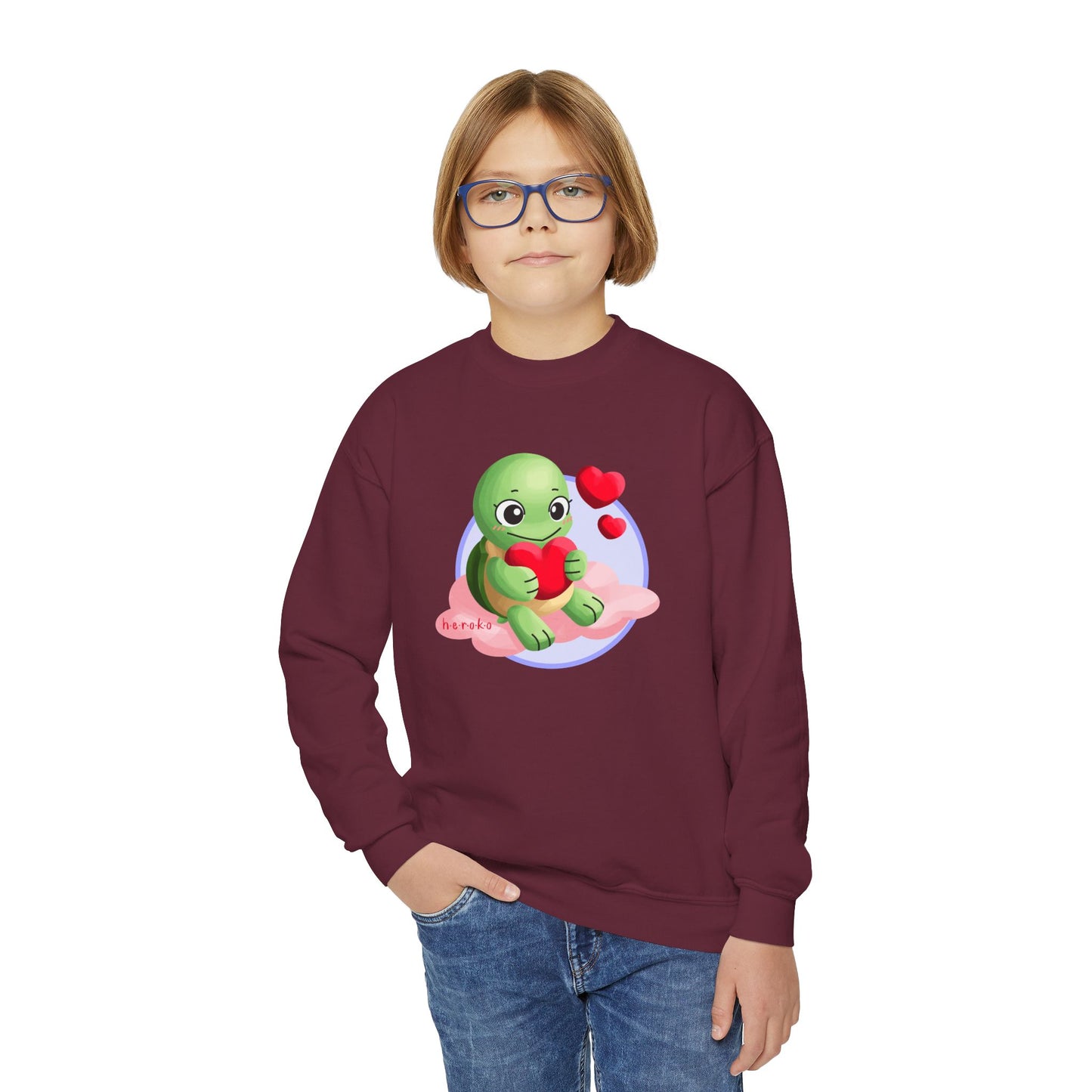 Kids Crewneck Sweatshirt  - Cute Turtle Valentine's Day Design