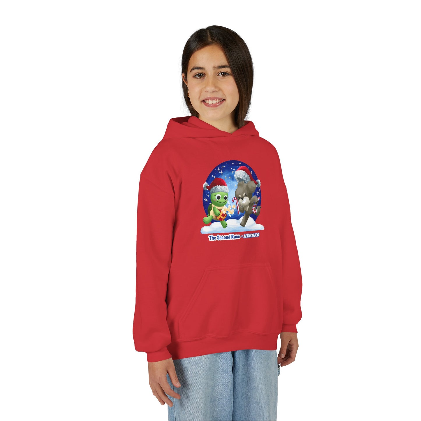 Kids Holiday Hoodie — Cute Christmas Turtle and Puppy Friends "The Second Race"