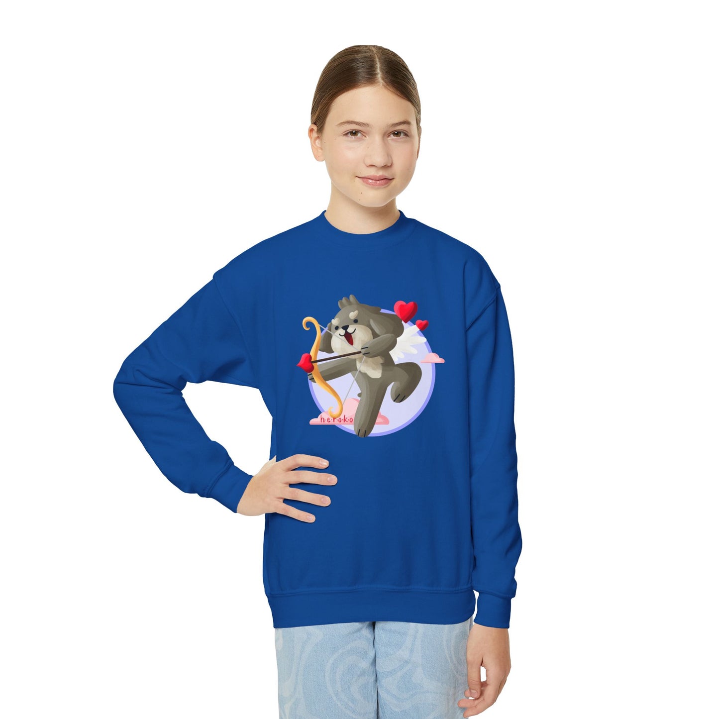 Kids Crewneck Sweatshirt  - Cute Dog Valentine's Day Design