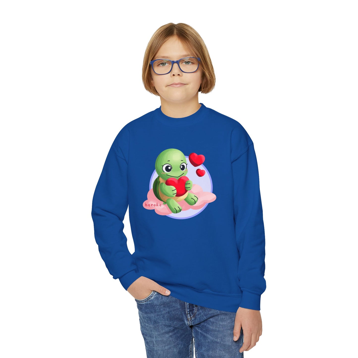 Kids Crewneck Sweatshirt  - Cute Turtle Valentine's Day Design