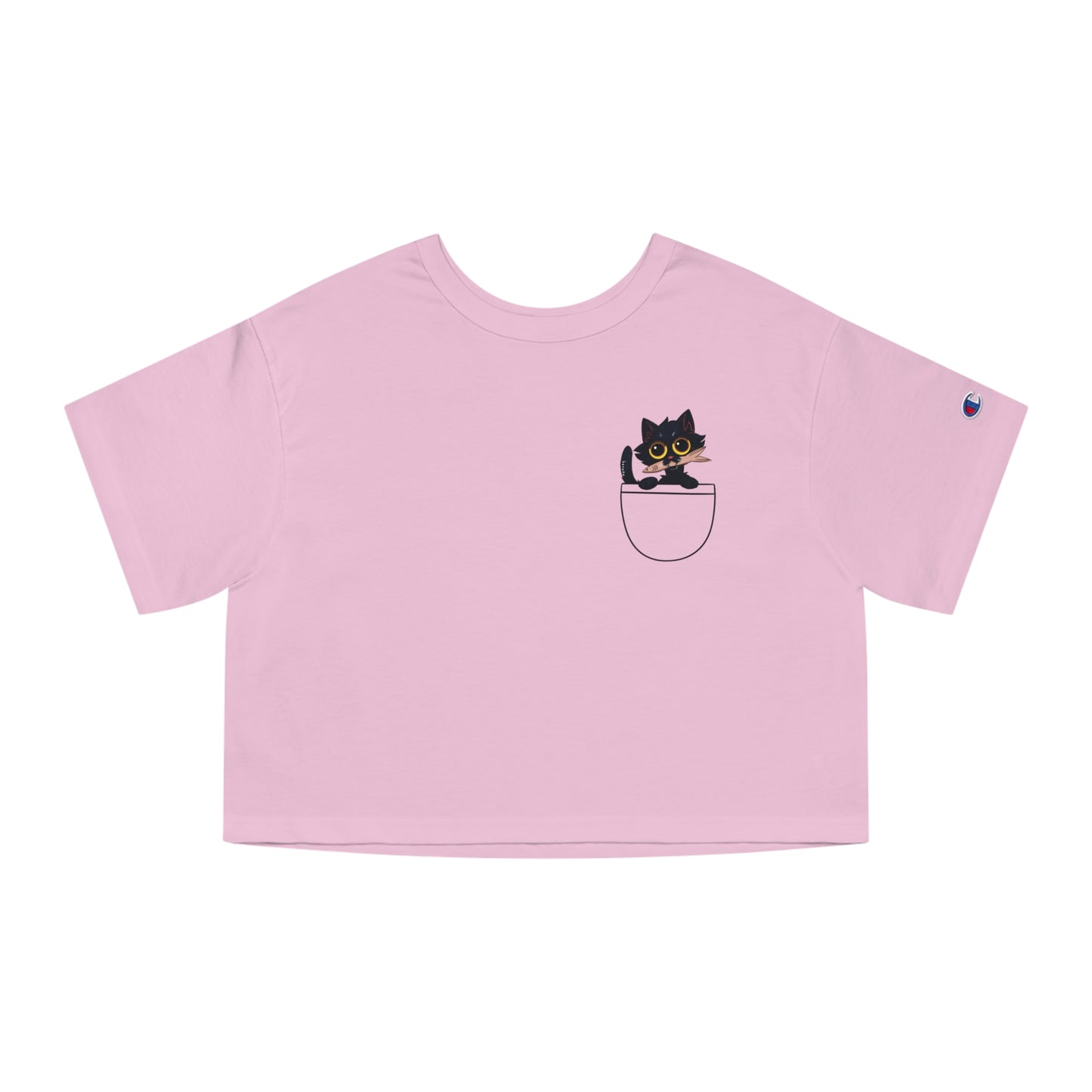 Women's Champion BLACK CAT W/FISH Cropped T-Shirt