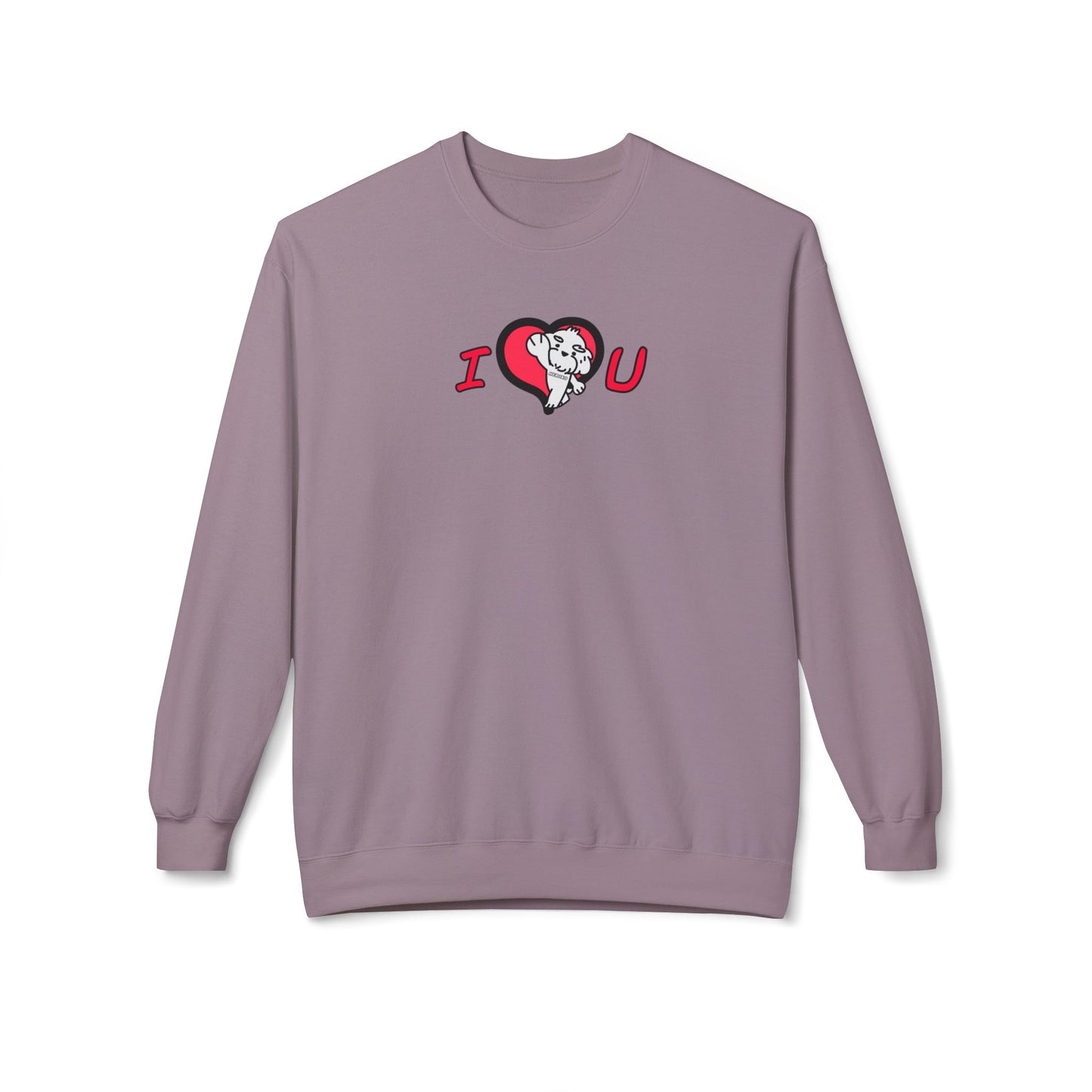 Adults VALENTINE'S I LOVE U DOG Fleece Crewneck Sweatshirt