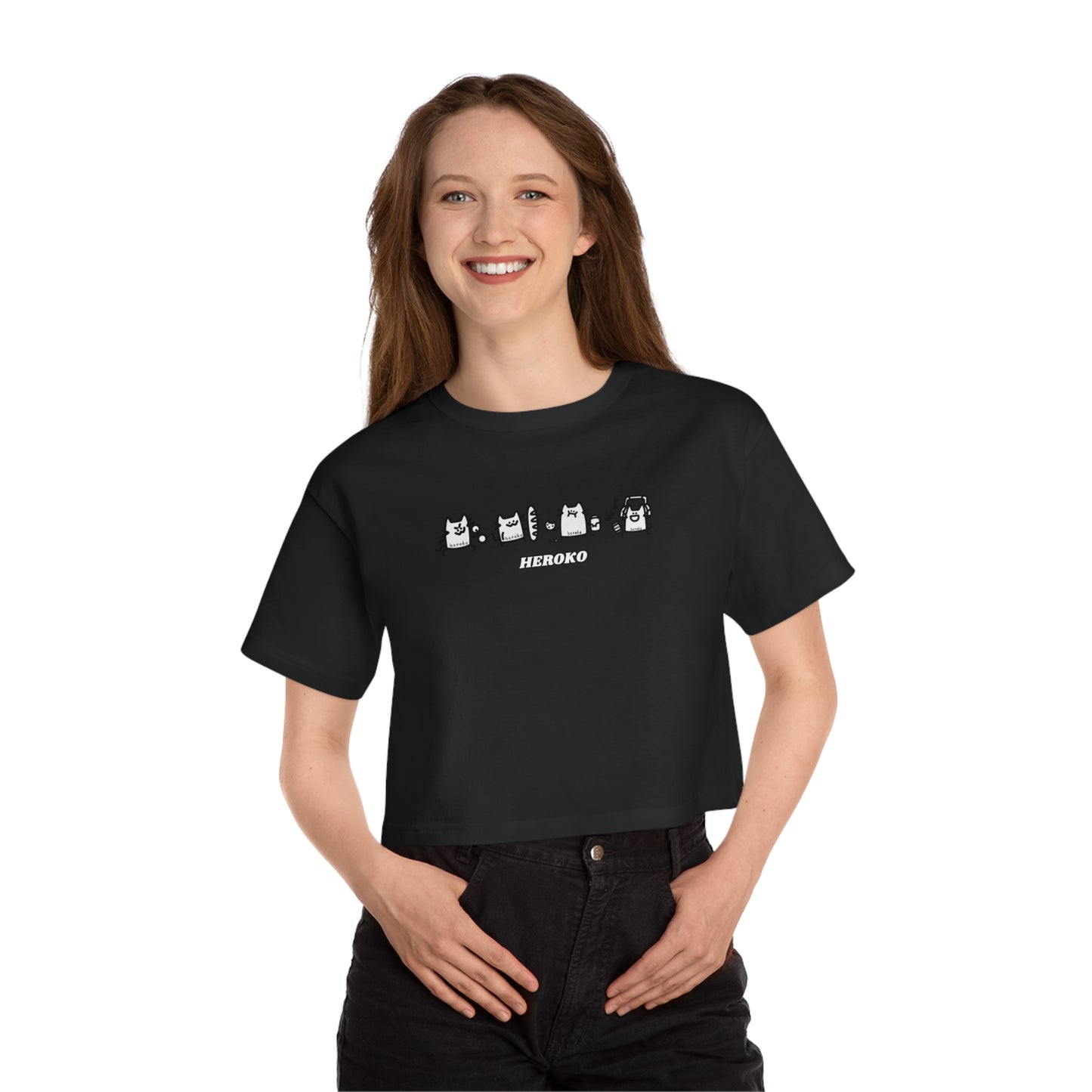 Women's Champion SMALL CUTE CATS Cropped T-Shirt