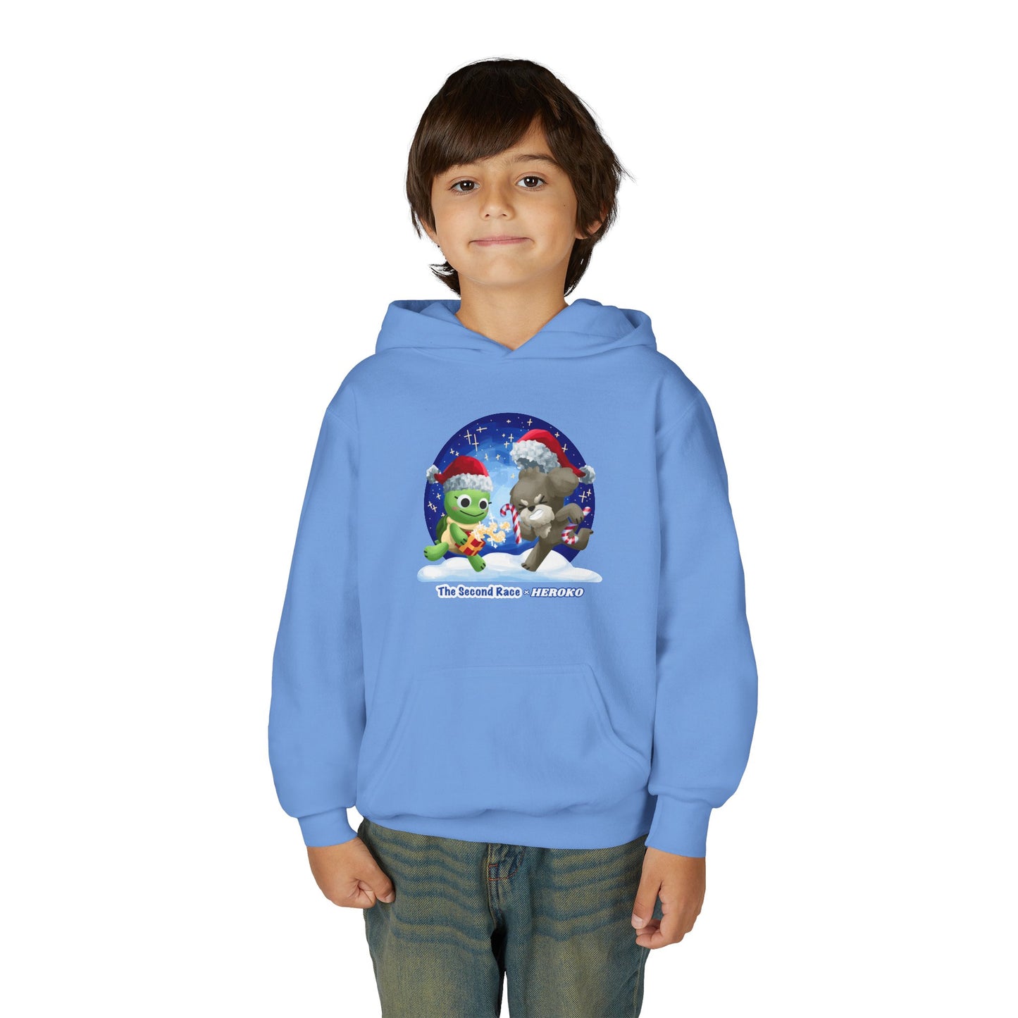 Kids Holiday Hoodie — Cute Christmas Turtle and Puppy Friends "The Second Race"