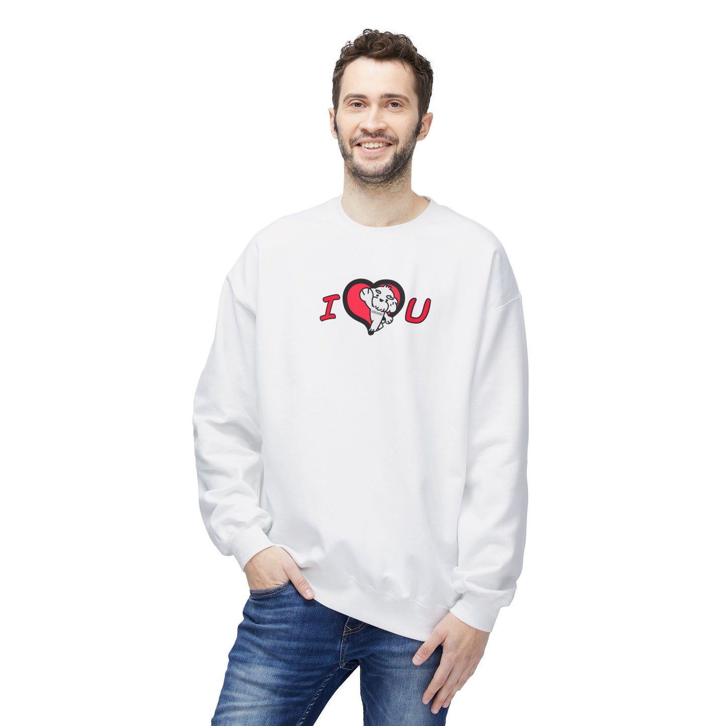 Adults VALENTINE'S I LOVE U DOG Fleece Crewneck Sweatshirt