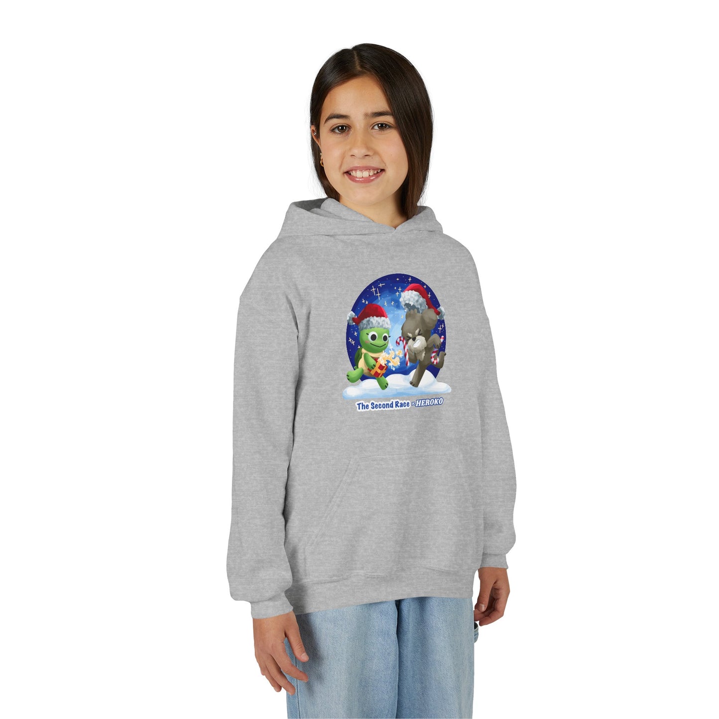 Kids Holiday Hoodie — Cute Christmas Turtle and Puppy Friends "The Second Race"