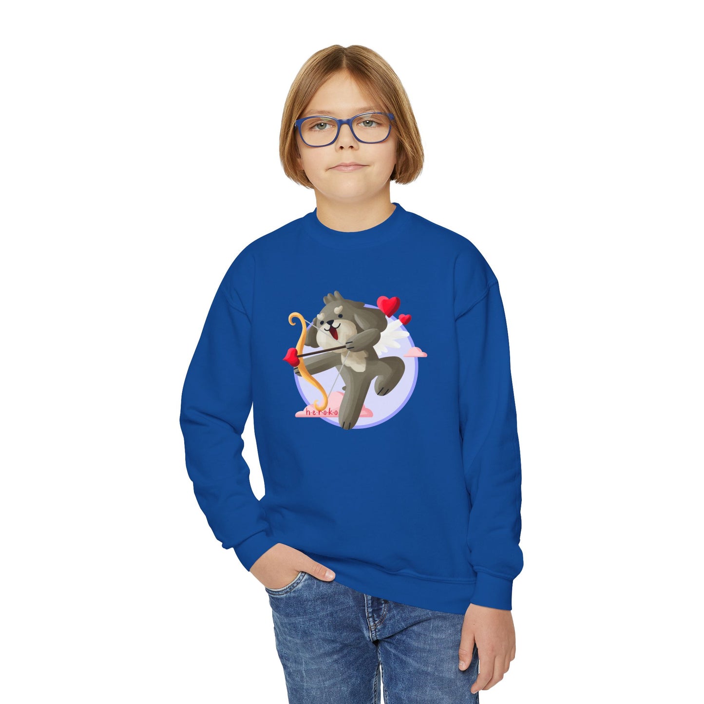 Kids Crewneck Sweatshirt  - Cute Dog Valentine's Day Design