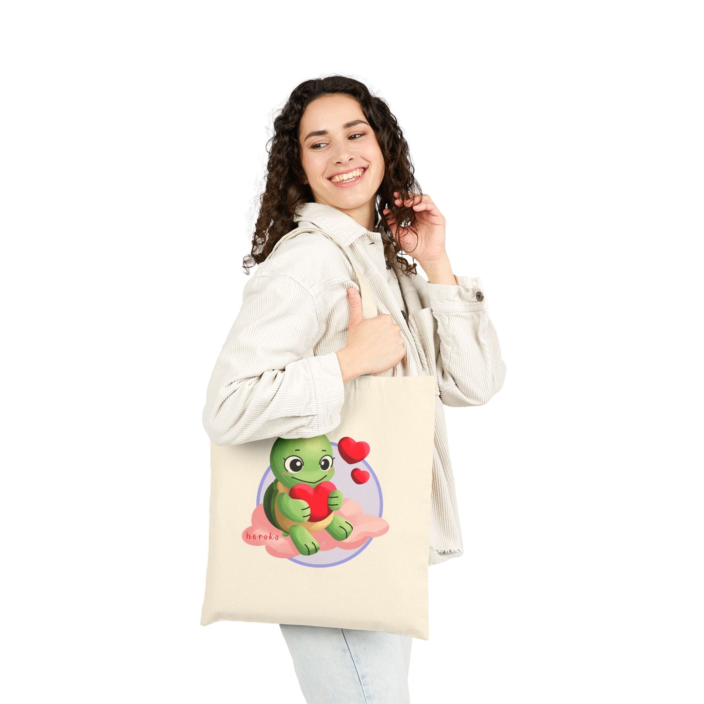 Canvas Tote Bag - Cute Turtle Valentine's Day Design