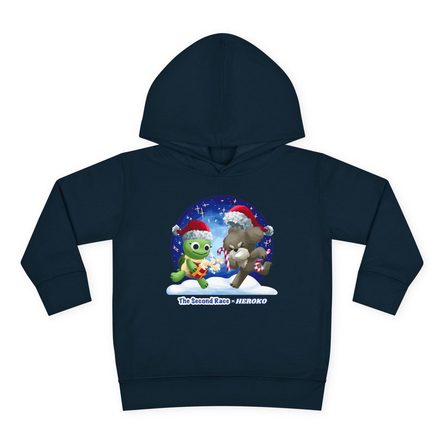 Toddler Pullover Hoodie - The Second Race: Turtle and Puppy Snow Globe Christmas Design
