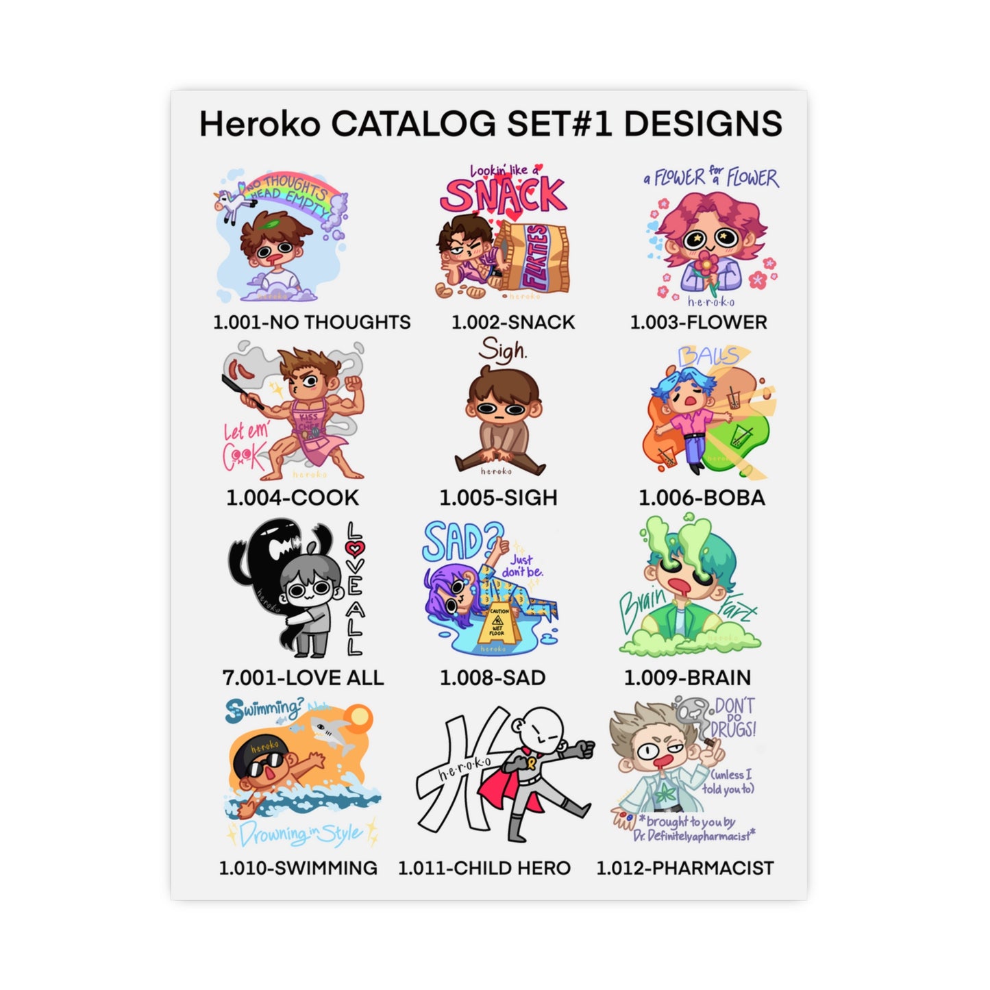 Heroko CATALOG SET#1 DESIGNS on a Poster