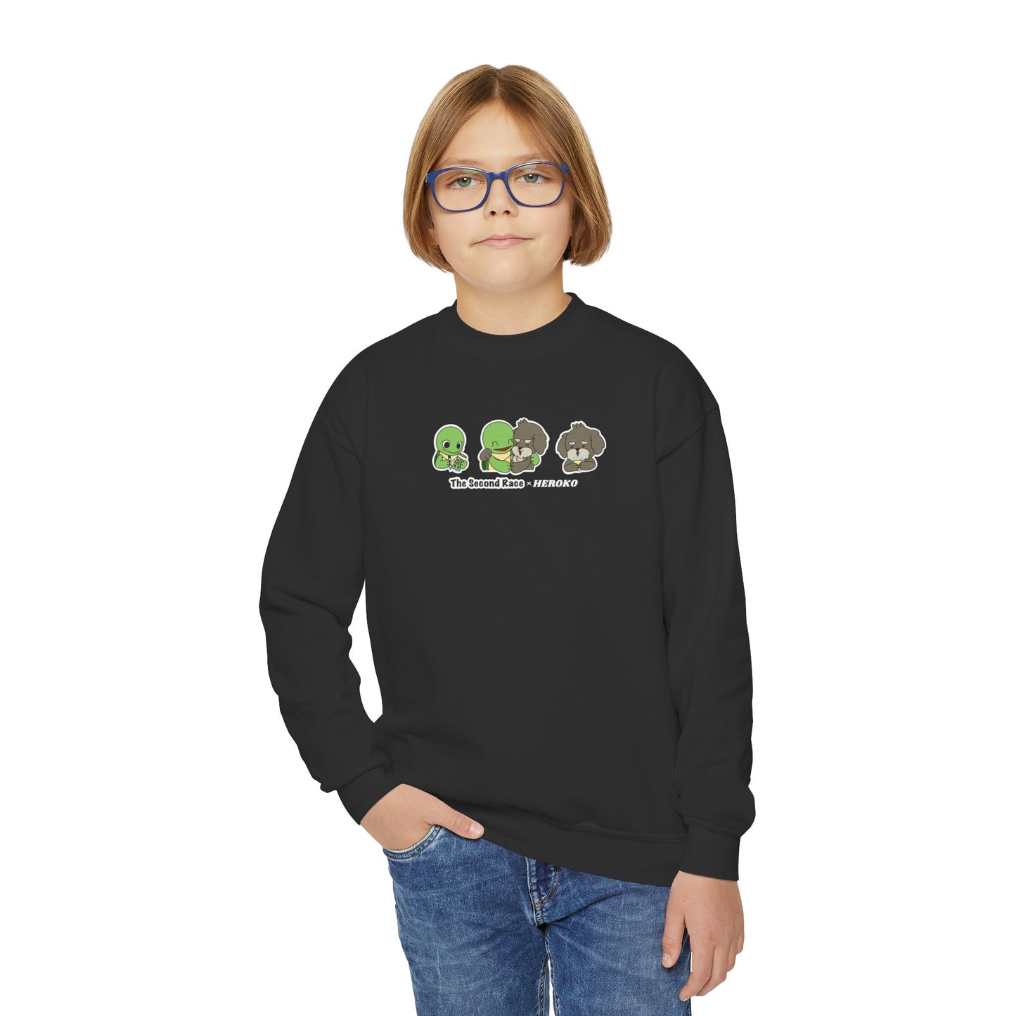Kids Crewneck Sweatshirt — The Second Race: Turtle and Puppy