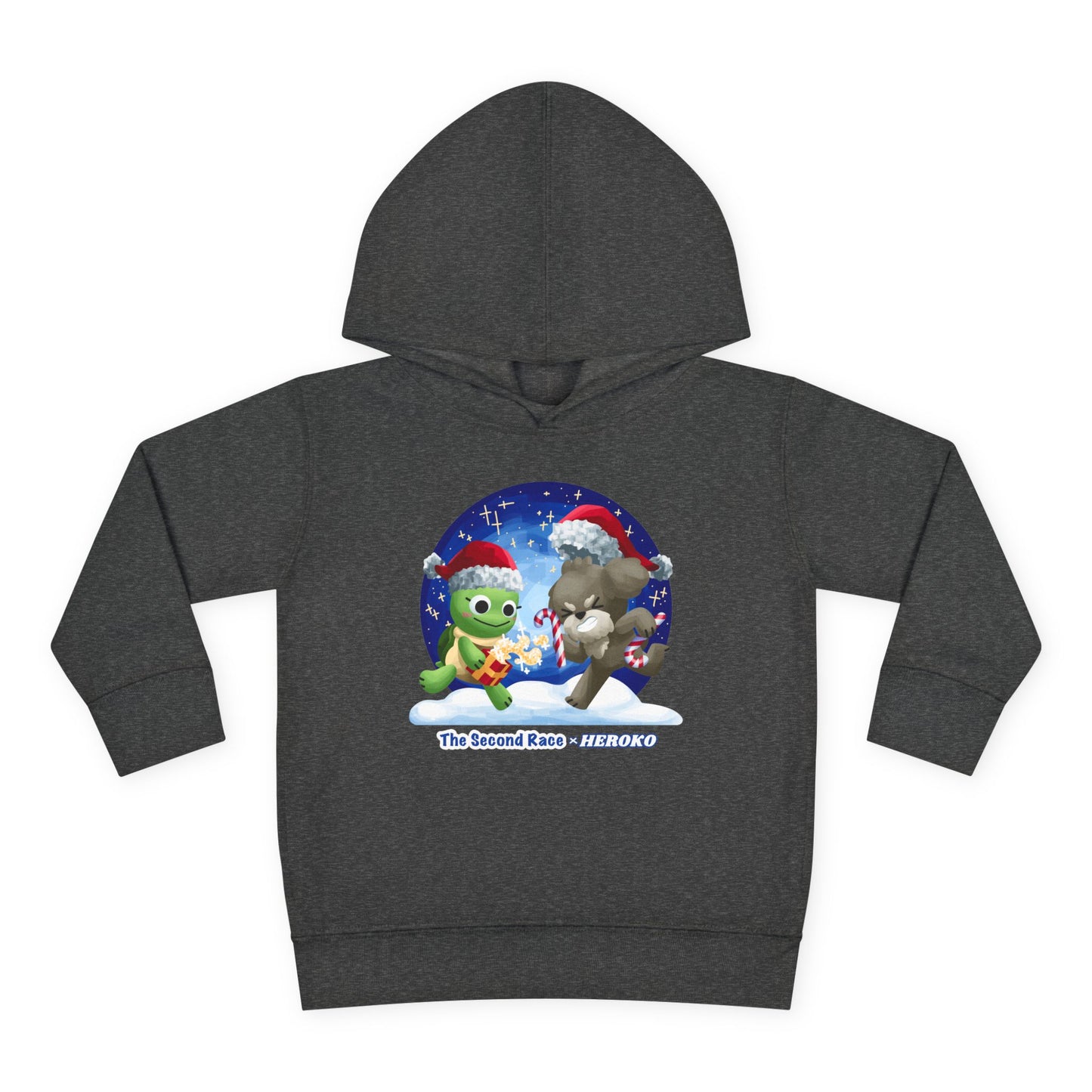 Toddler Pullover Hoodie - The Second Race: Turtle and Puppy Snow Globe Christmas Design