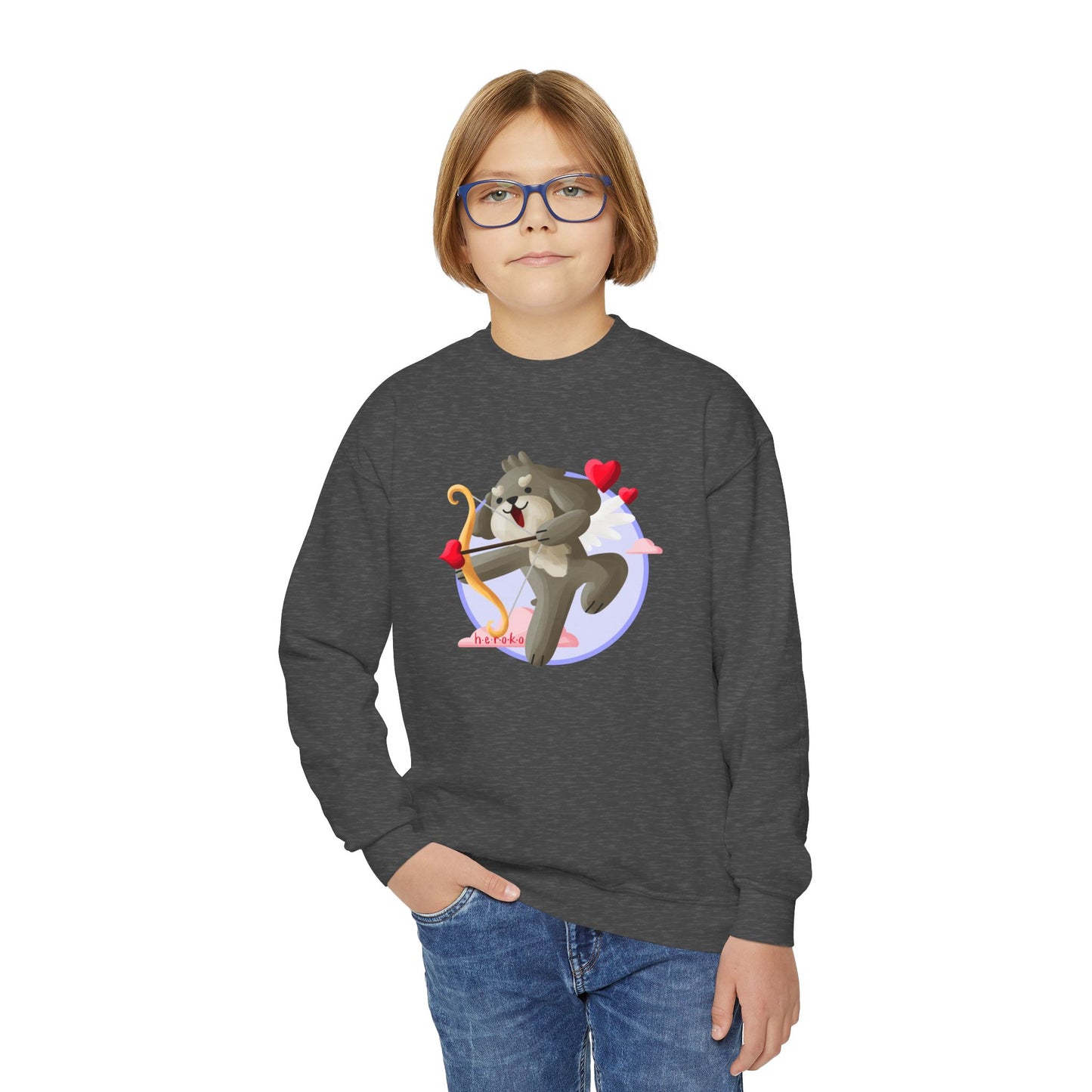 Kids Crewneck Sweatshirt  - Cute Dog Valentine's Day Design
