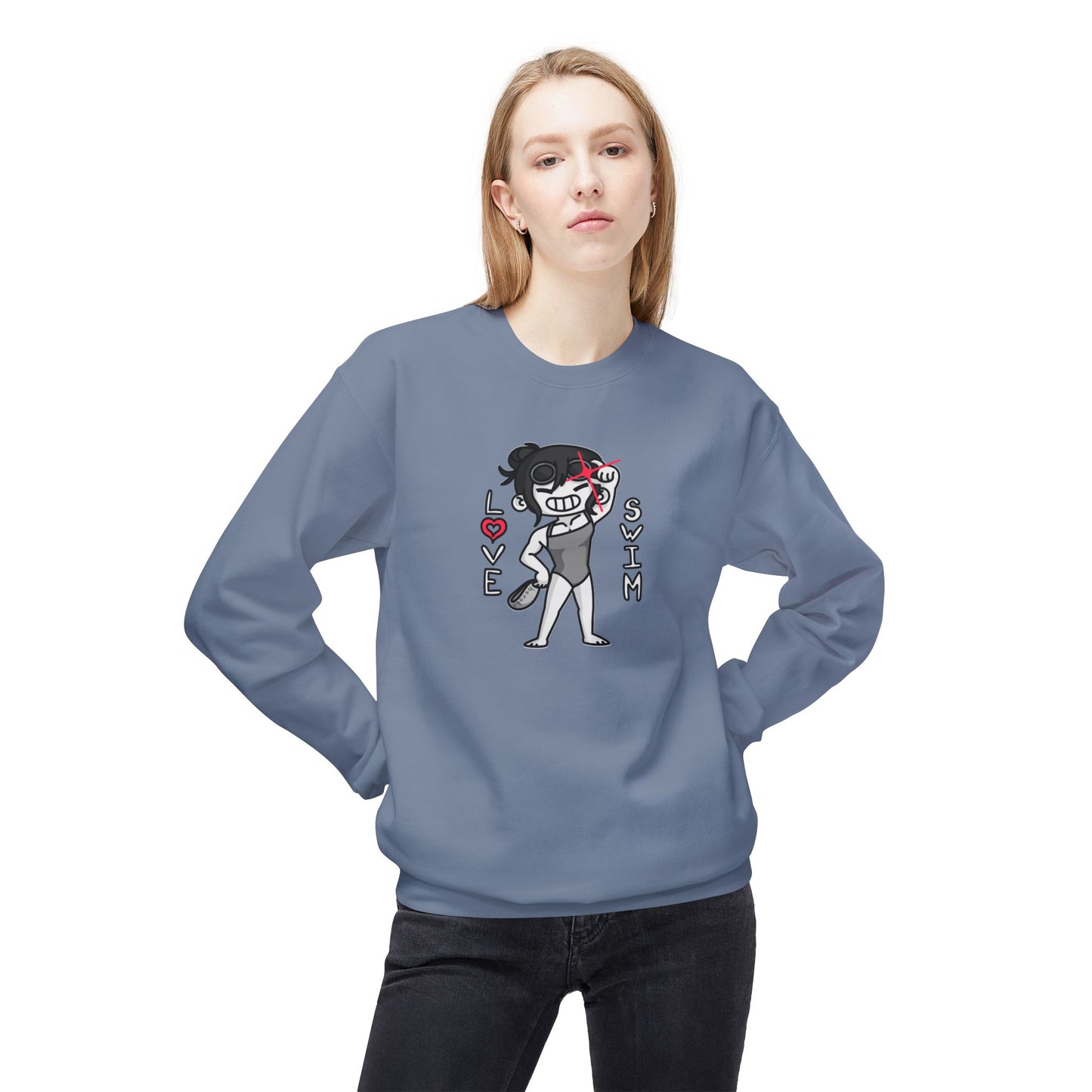 Adults GIRLS LOVE SWIM Fleece Crewneck Sweatshirt